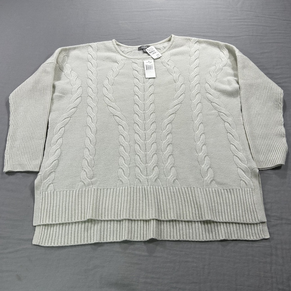 NEW Neiman Marcus‎ Sweater Womens Large Off White Cashmere Cable Knit Relaxed